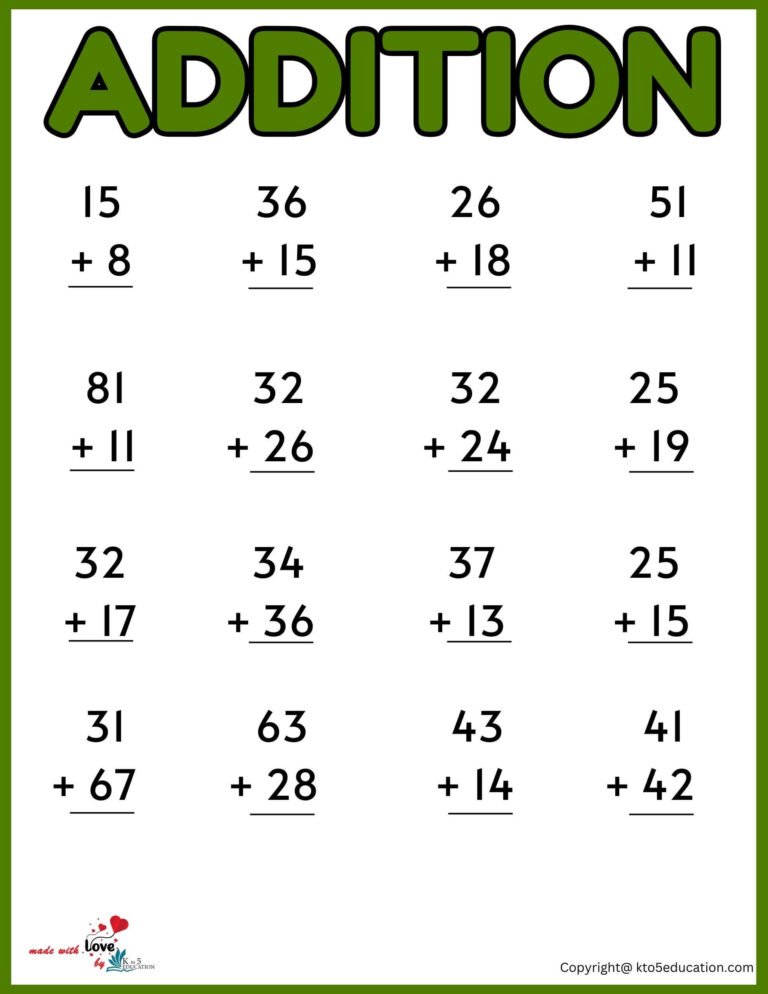 Addition Worksheet For Online Activities