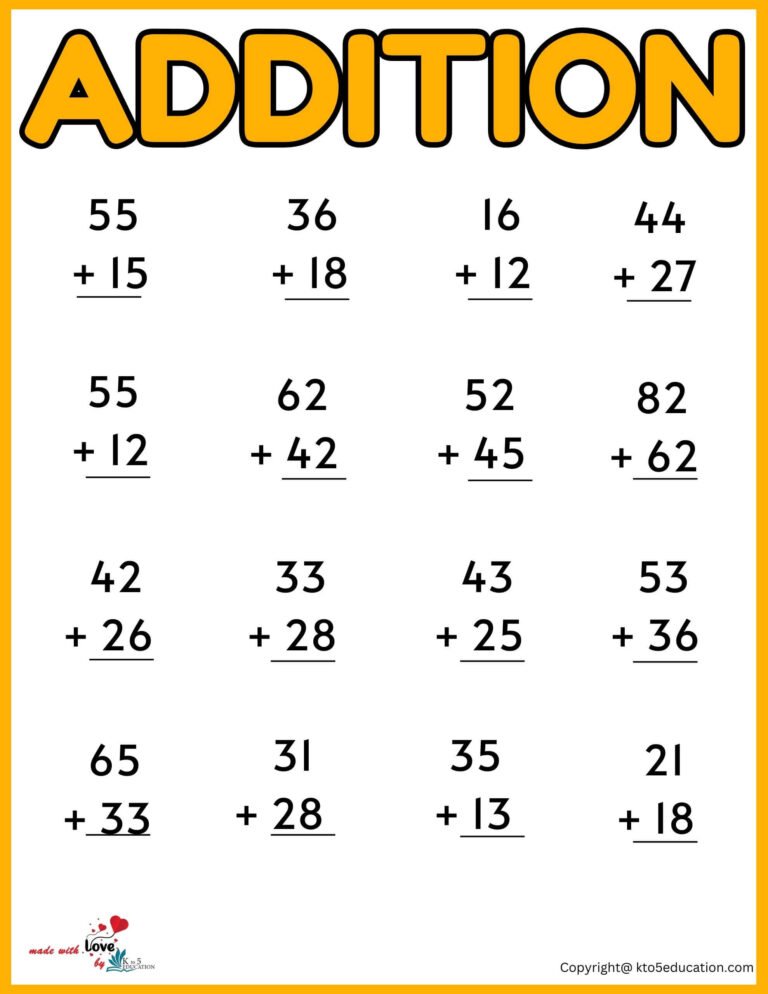 Addition Worksheet For Third Grader