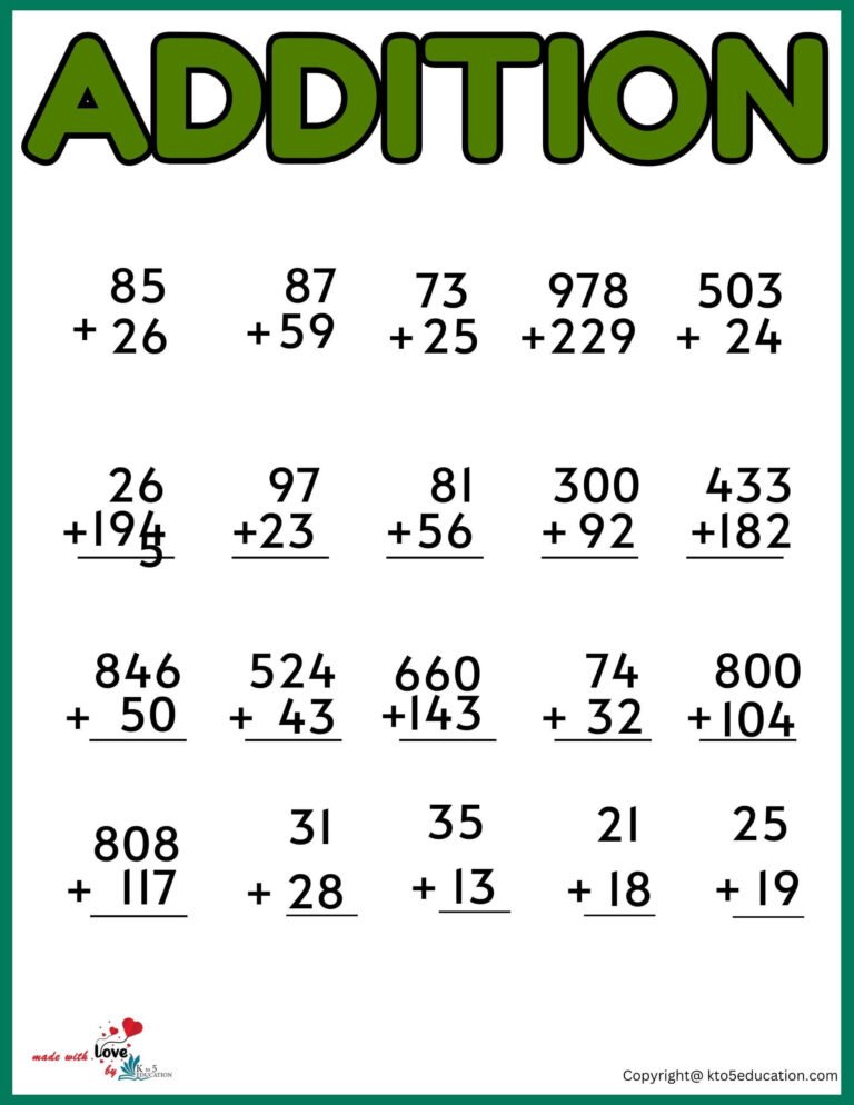 Addition Worksheets For 3rd Grade