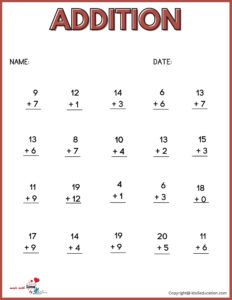Addition Worksheets For First Graders