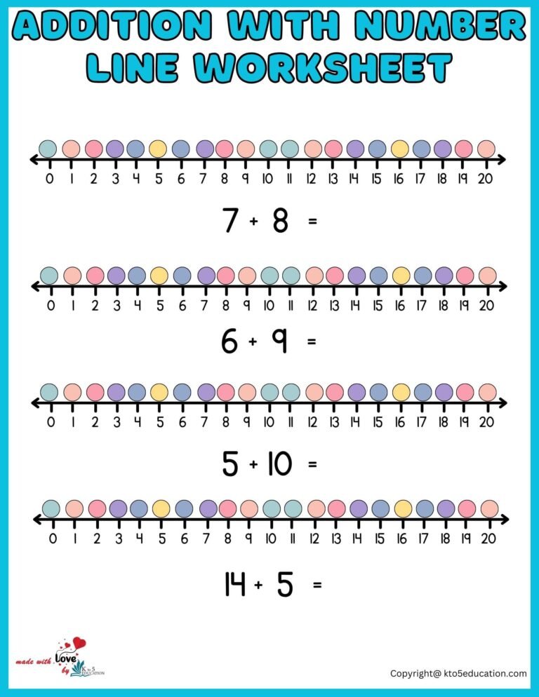 Addition With Number Line Worksheet 1-20