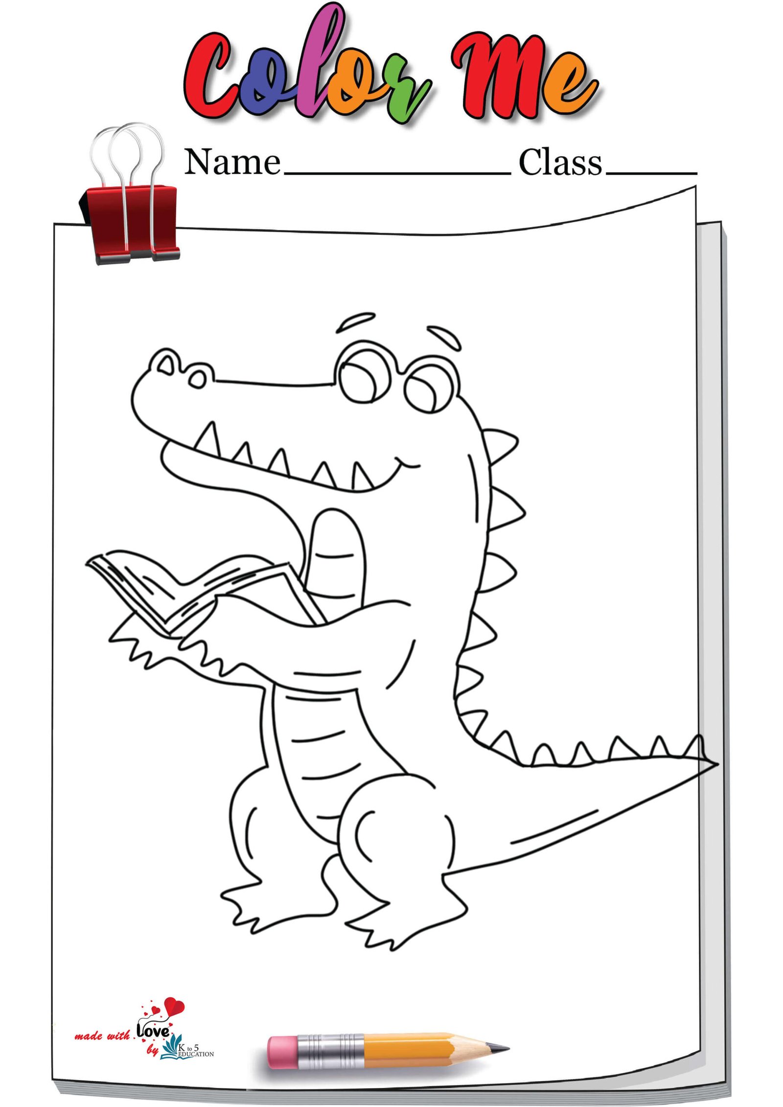 Alligator Reading A Book Coloring Page
