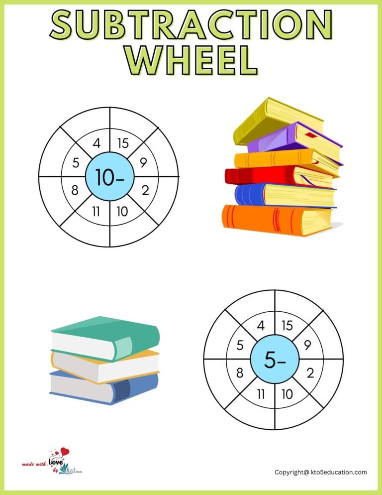 Book Subtraction Wheel Worksheet | FREE Download