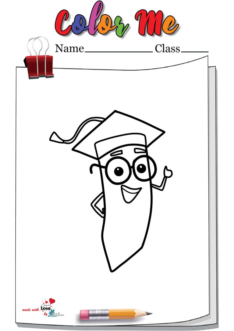 Cartoon Wise Pencil With A Graduation Cap Coloring Page | FREE Download