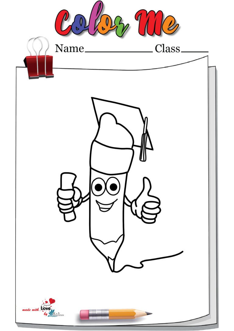 Cartoon pencil With Graduation Hat Coloring Page | FREE Download