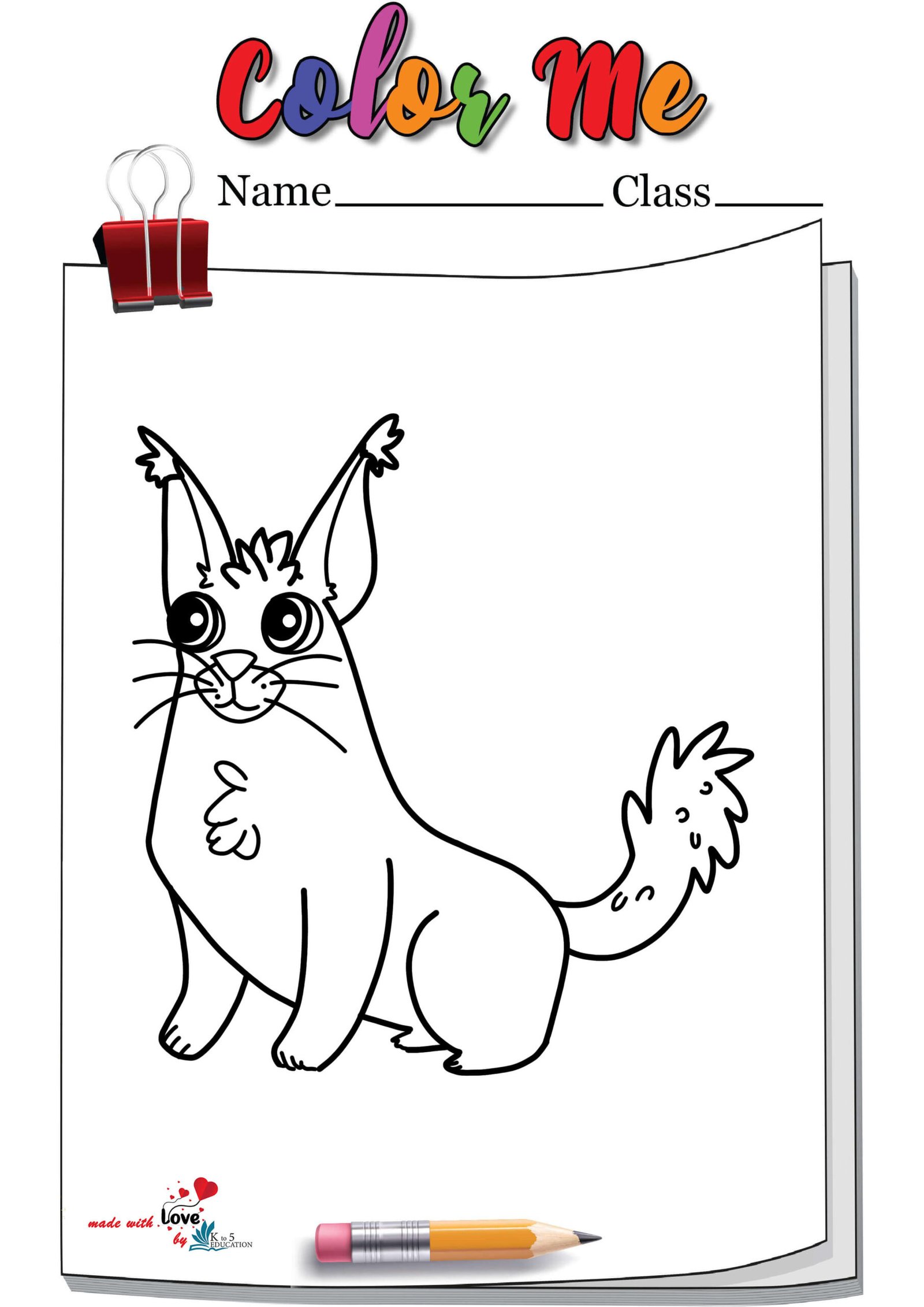 Cute Caracal Cat Coloring Page
