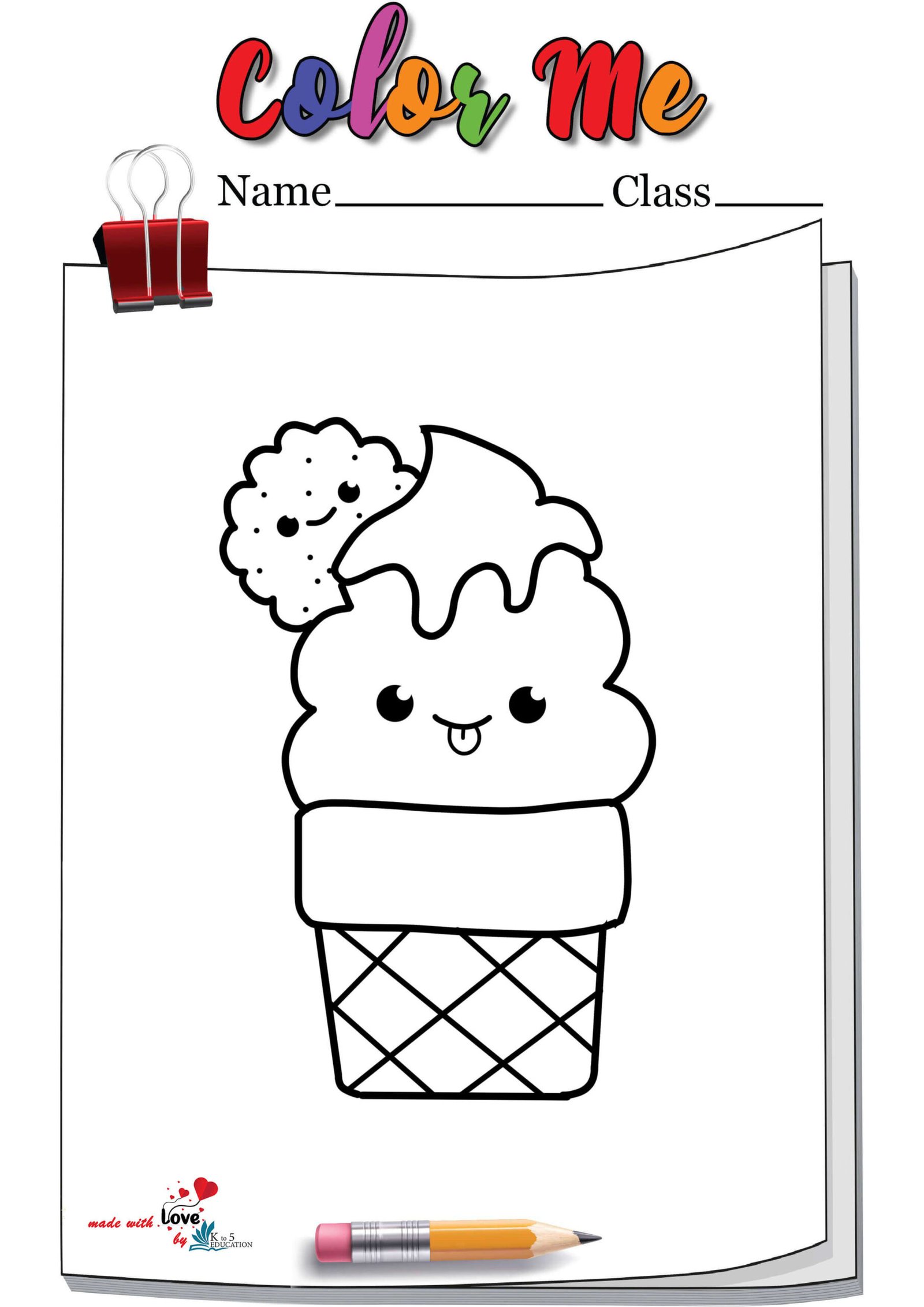 Cute Cartoon Ice-cream Coloring Page