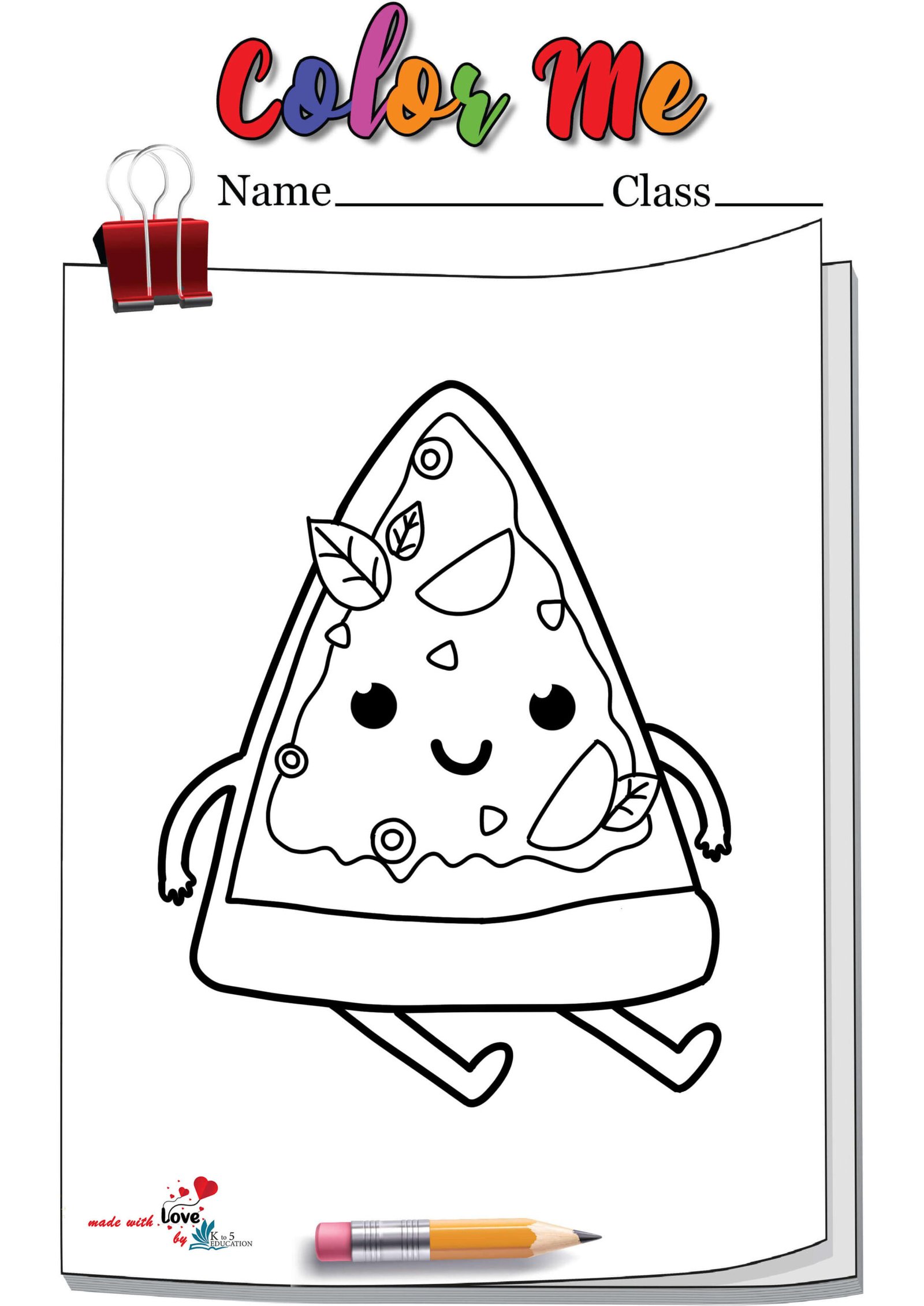Cute Happy Cartoon Pizza Coloring Page