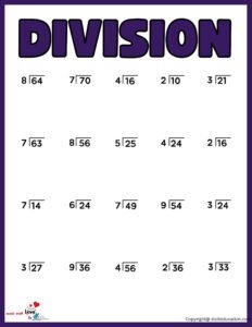 Division Worksheet 1st Grade