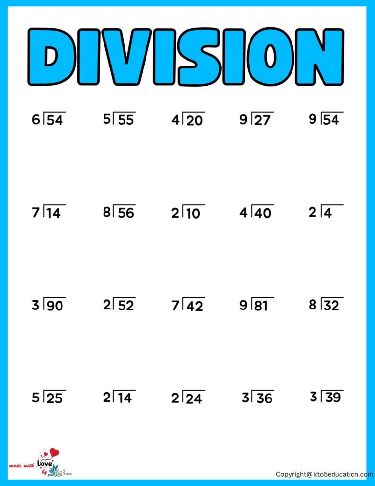 Division Worksheet 1st Grade For Online Activity | FREE Download