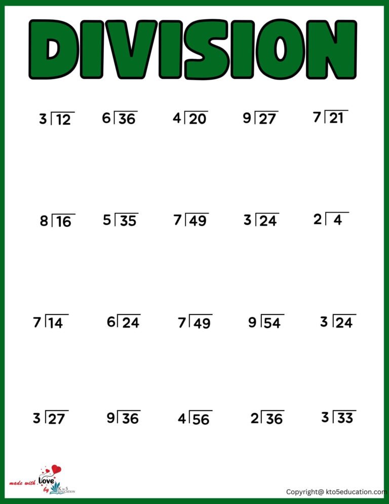 Division Worksheet For First Grader