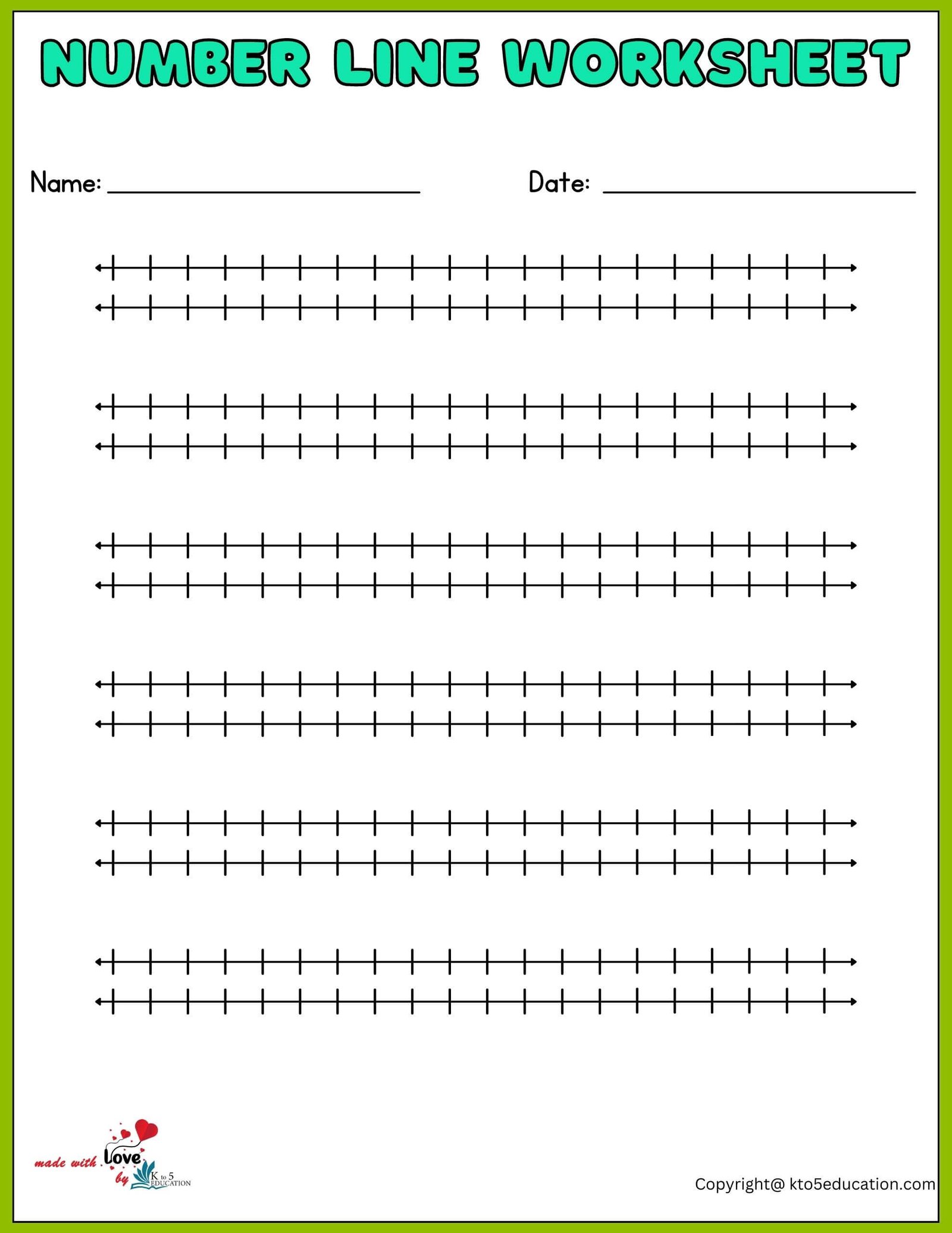 Double Number Line Worksheet 1-20