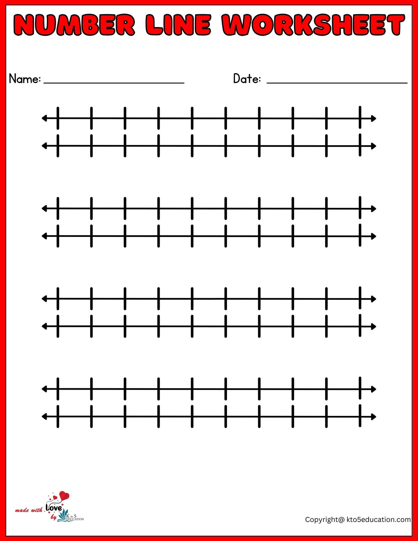 Double Number Line Worksheet For First Grade 1-10