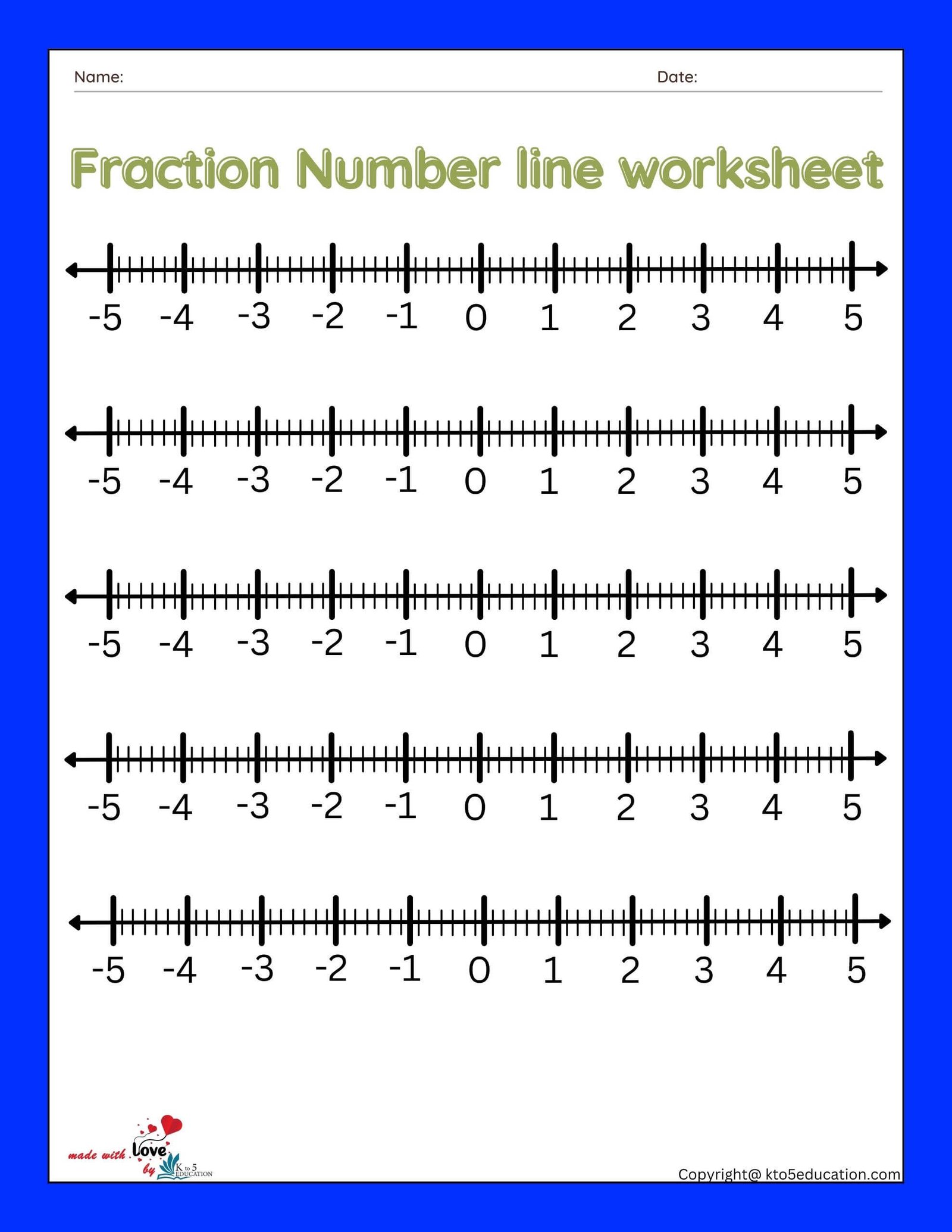 Equivalent Fractions On A Number Line Seventh Worksheet