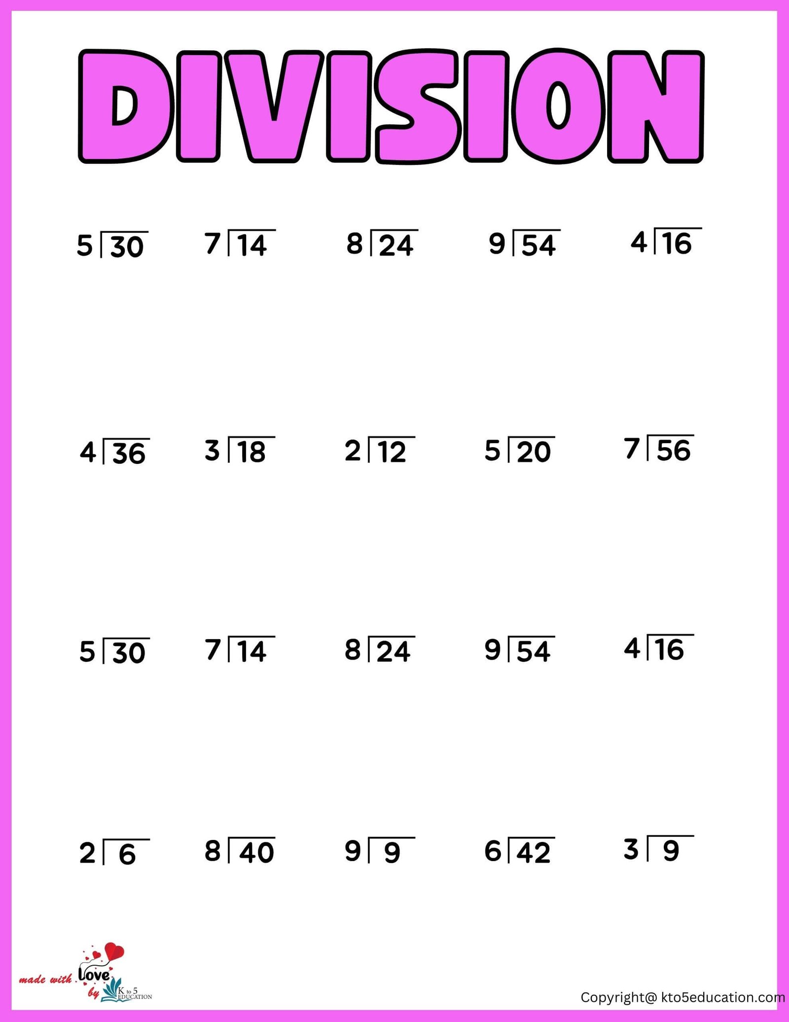 First Grade Division Worksheet