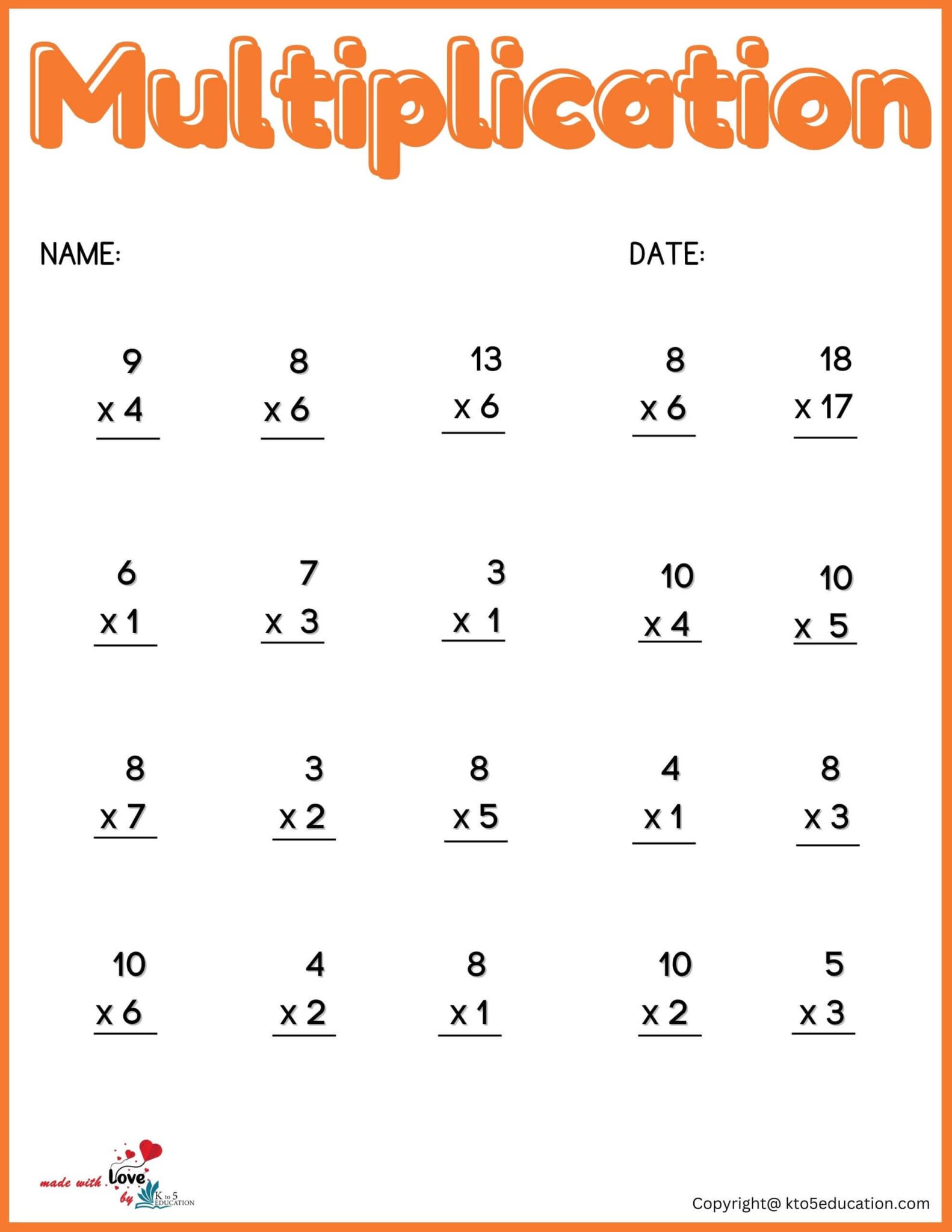 First Grade Multiplication Worksheet For Free | FREE