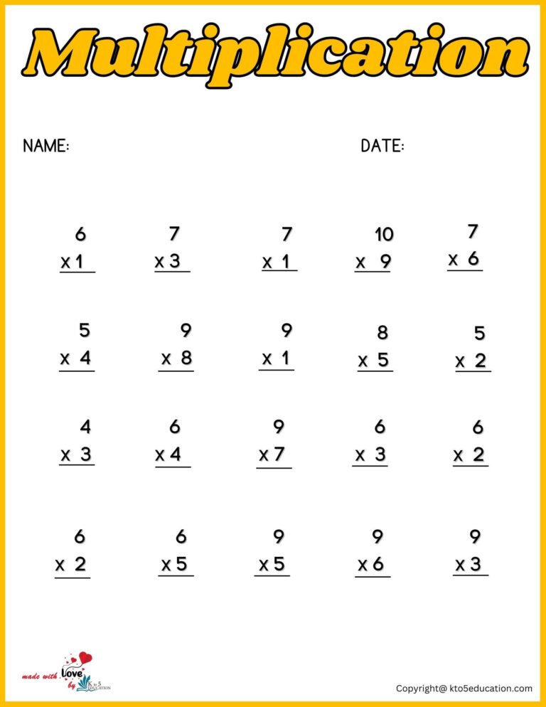 First Grade Multiplication Worksheet For Online Practice | FREE Download