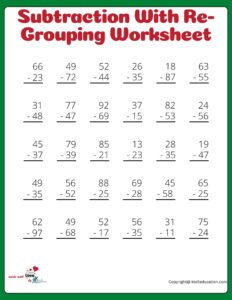 Fourth Grade Subtraction With Re-Grouping Worksheet