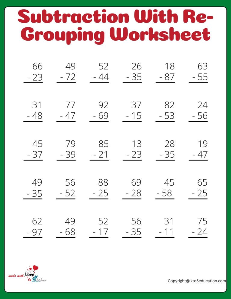 Fourth Grade Subtraction With Re-Grouping Worksheet | FREE Download