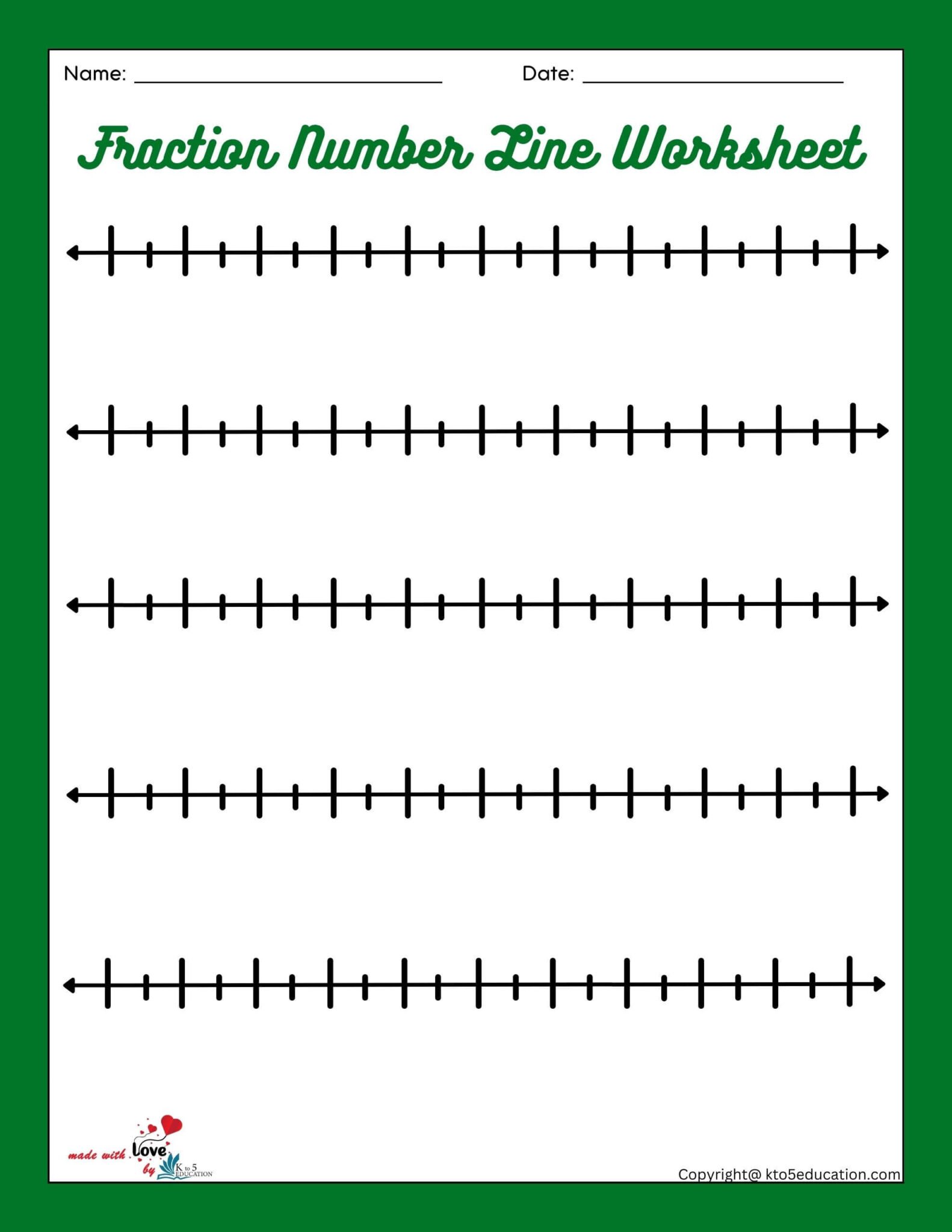 Fraction Number Lines Blank Worksheet FREE Download