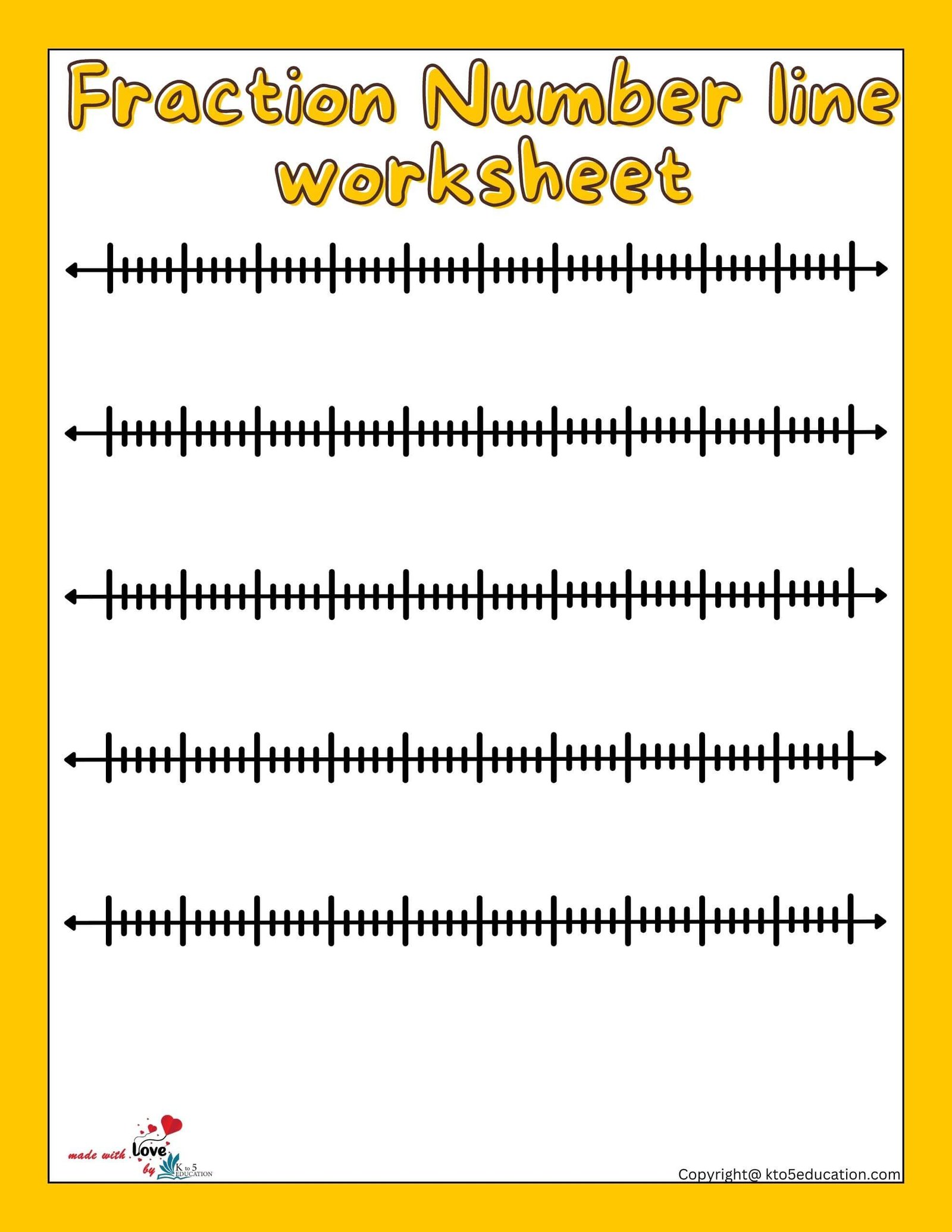 Fractions On Number Lines Fifth Blank Worksheet