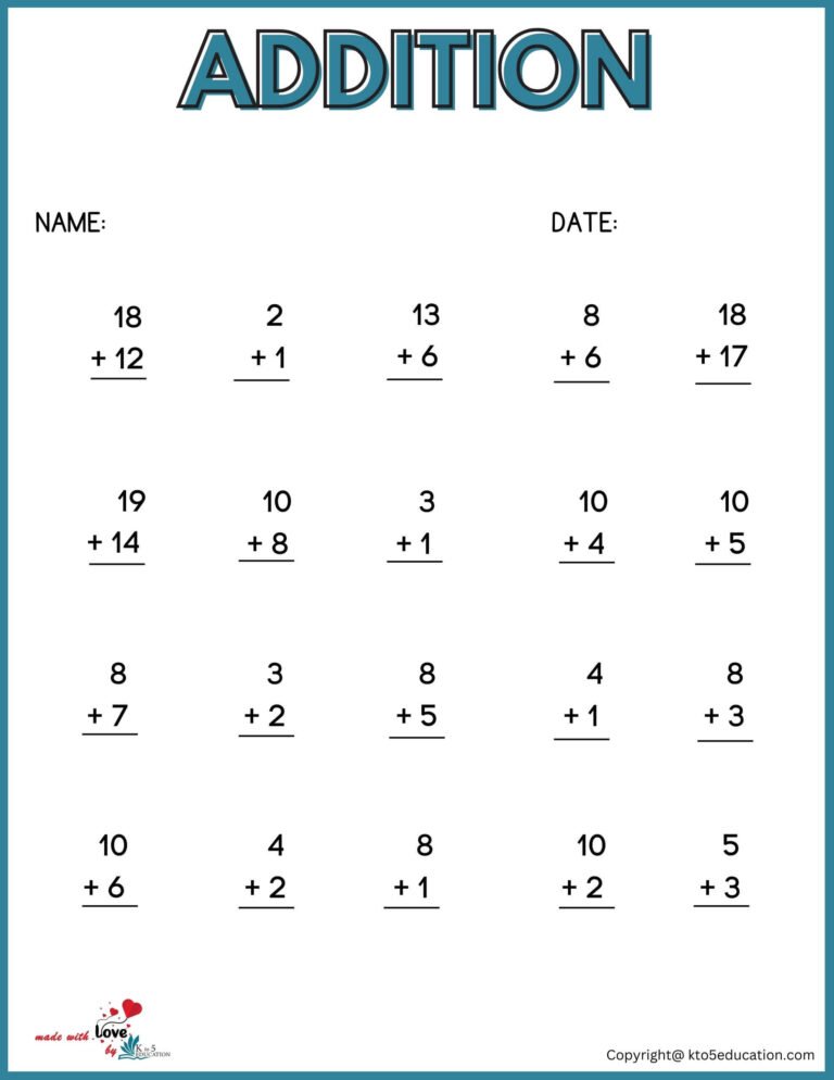 Free 1st Grade Addition Worksheet