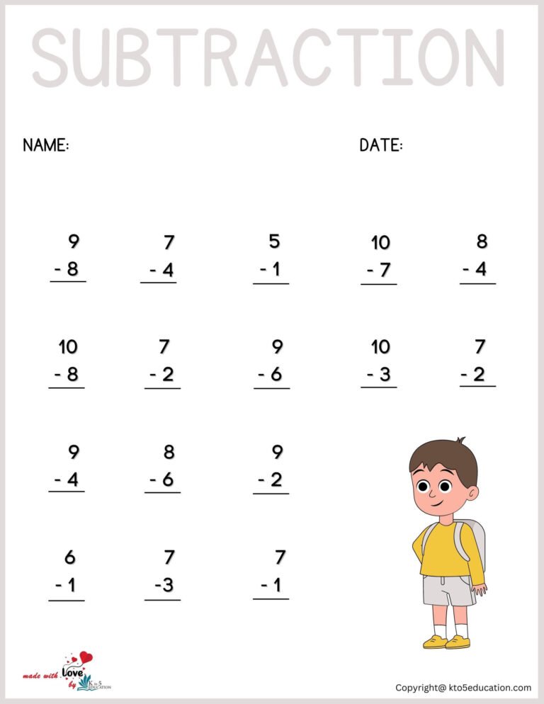 Free 1st Grade Subtraction Worksheet | FREE Download