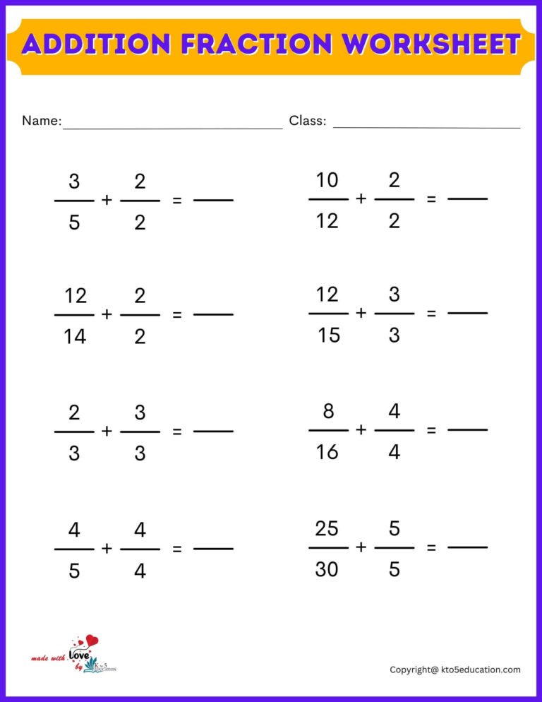 Free Addition Fraction Worksheet | FREE Download