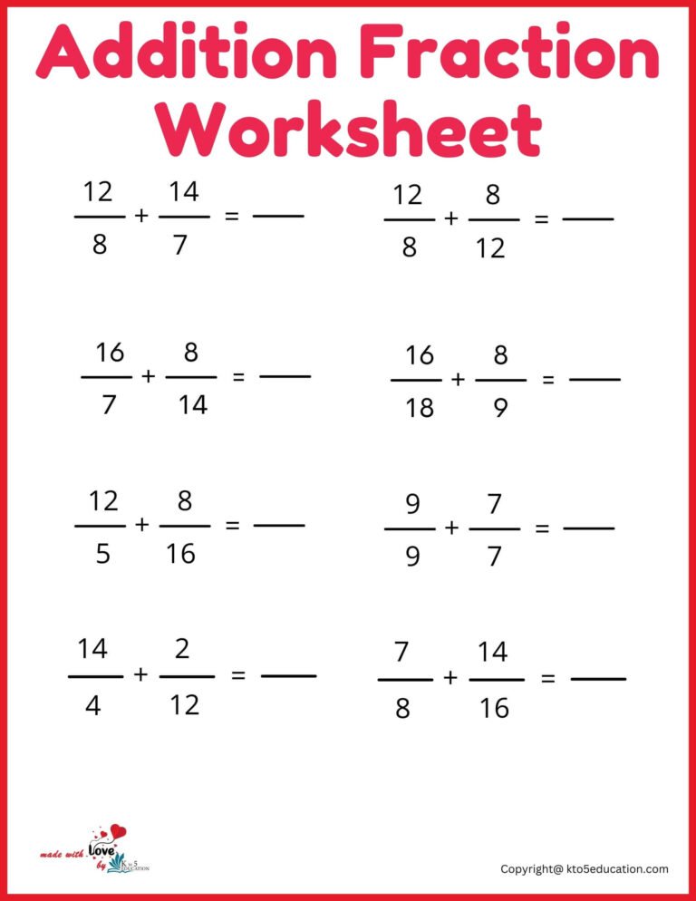 Free Addition Fraction Worksheet For Online Practice | FREE Download