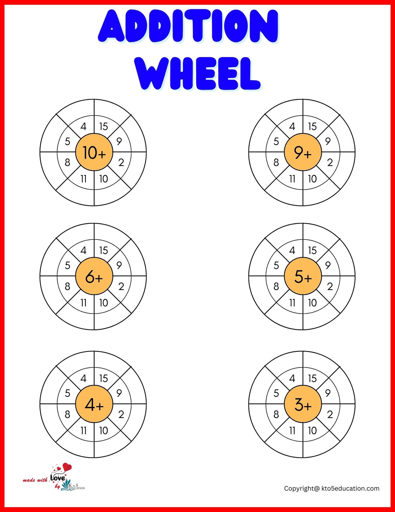 Free Addition Wheel For Online Practice Worksheet