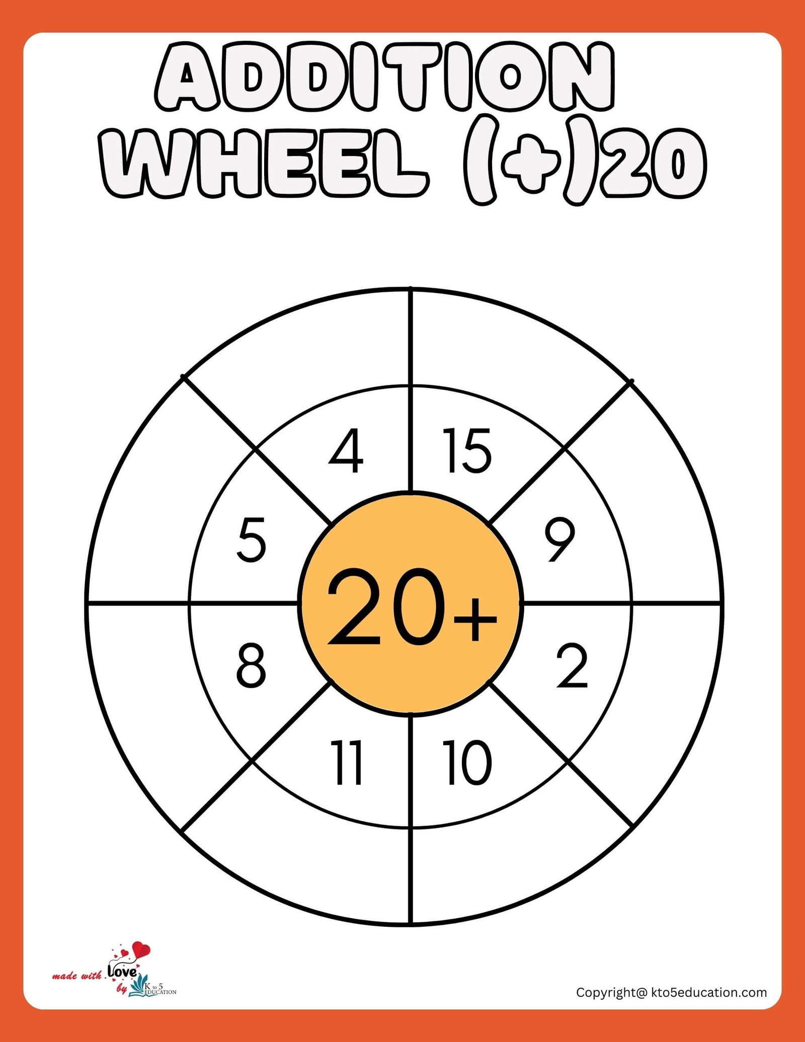 Free Addition Wheel With 20 Worksheet