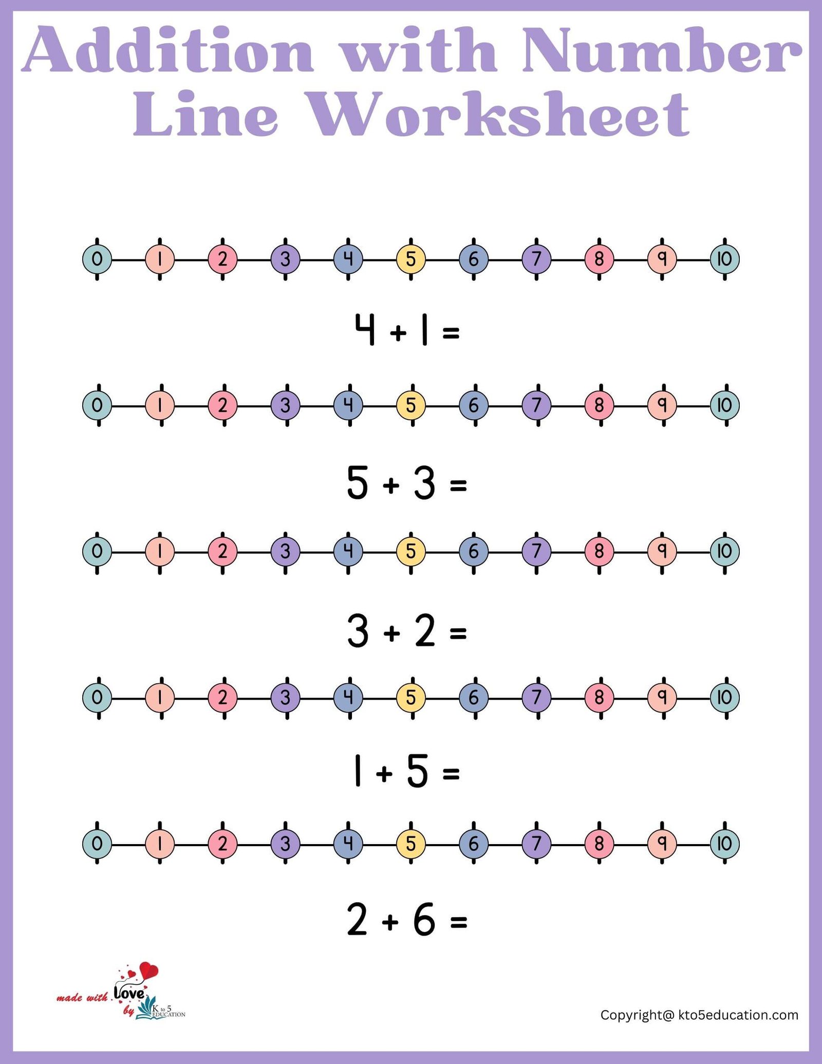 Free Addition With Number Line Printable Worksheet