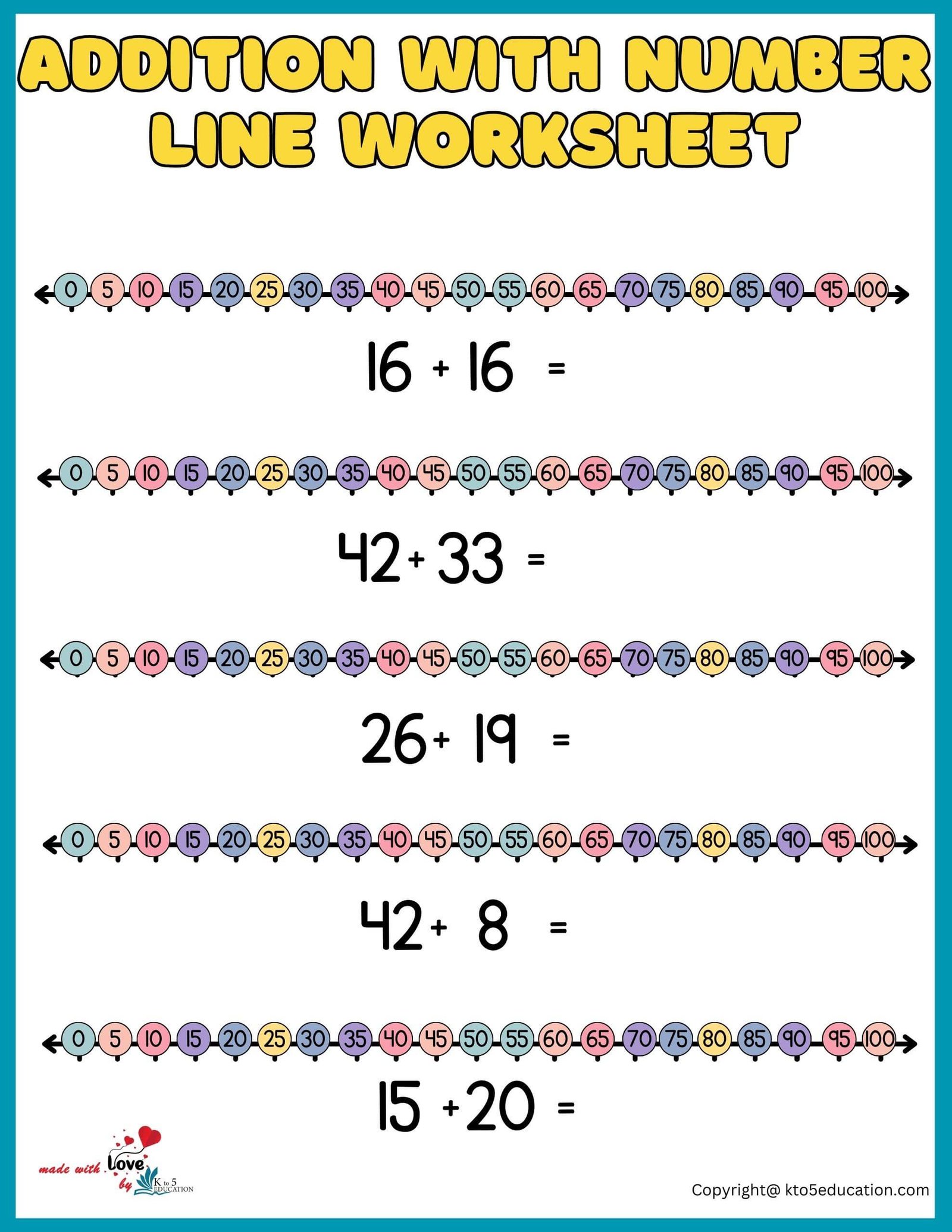 Free Addition With Number Line Worksheet 1-100