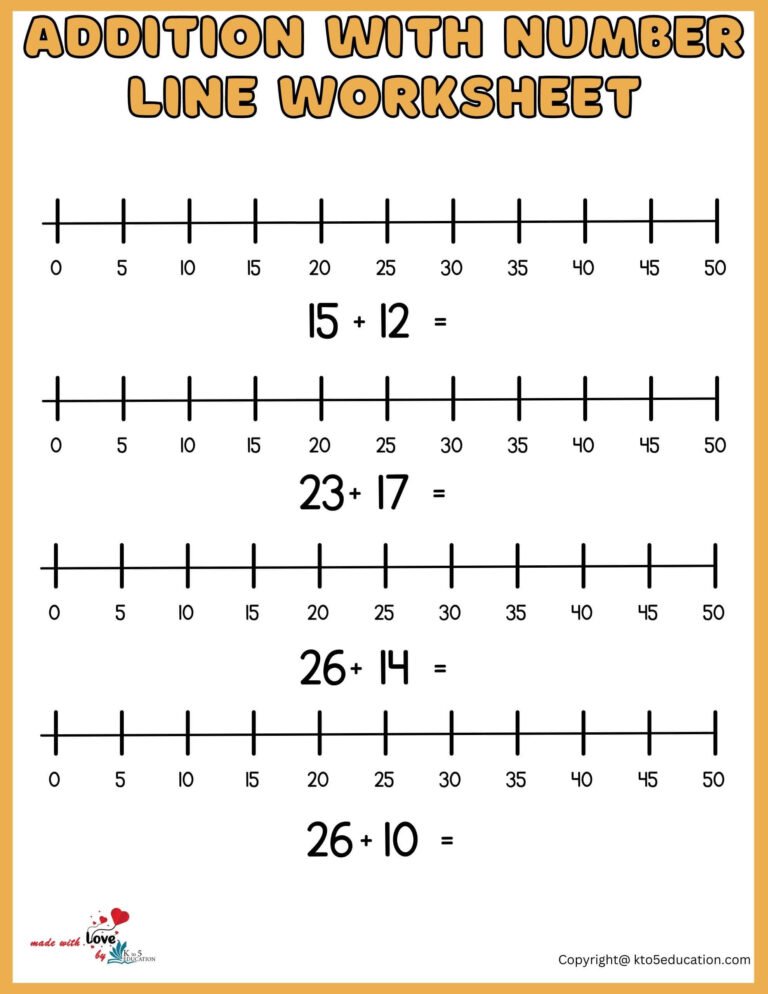 Free Addition With Number Line Worksheet 1-50 | FREE Download