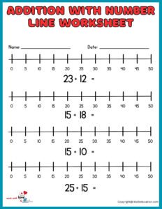 Free Addition With Number Line Worksheets 1-50