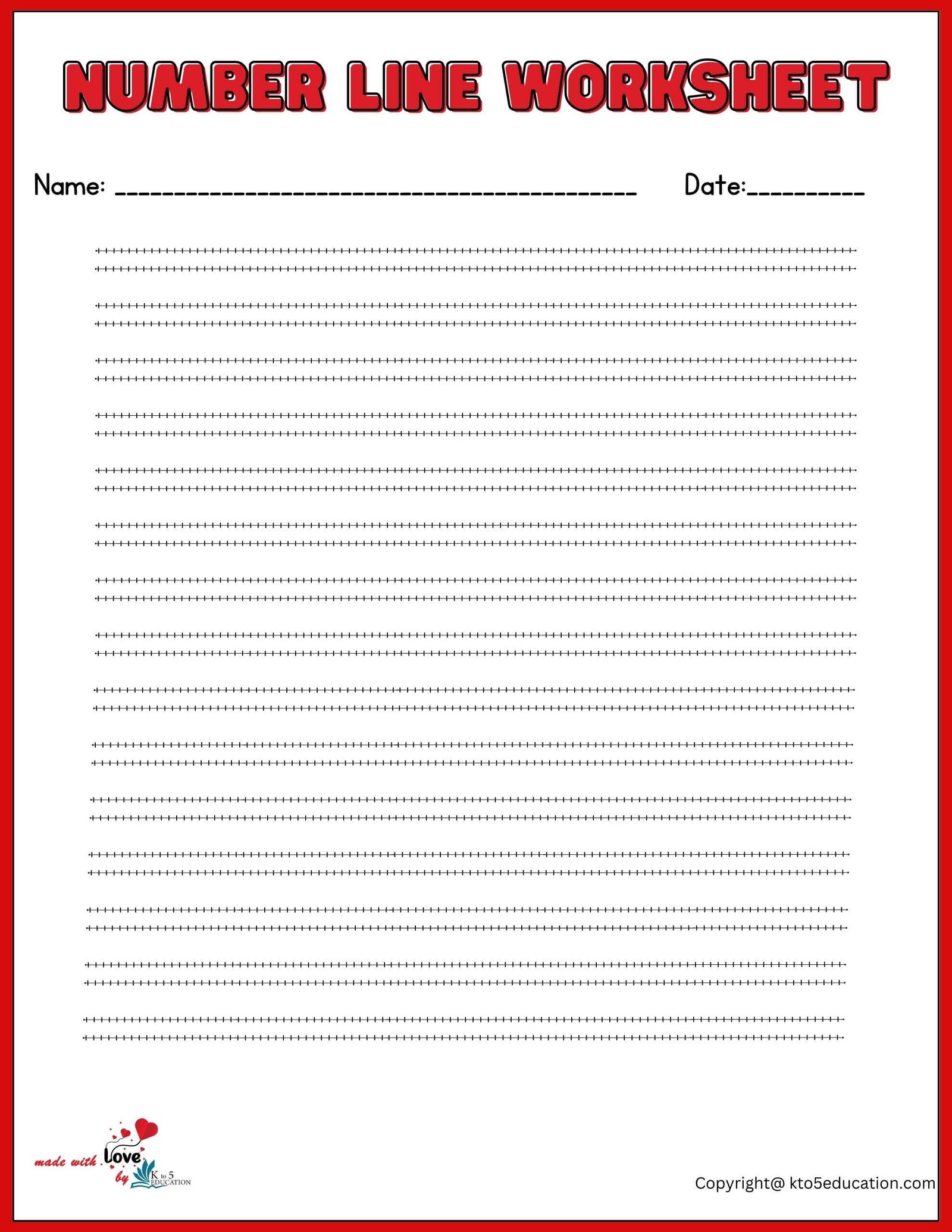Free Double Number Line Printable Worksheet 1-100