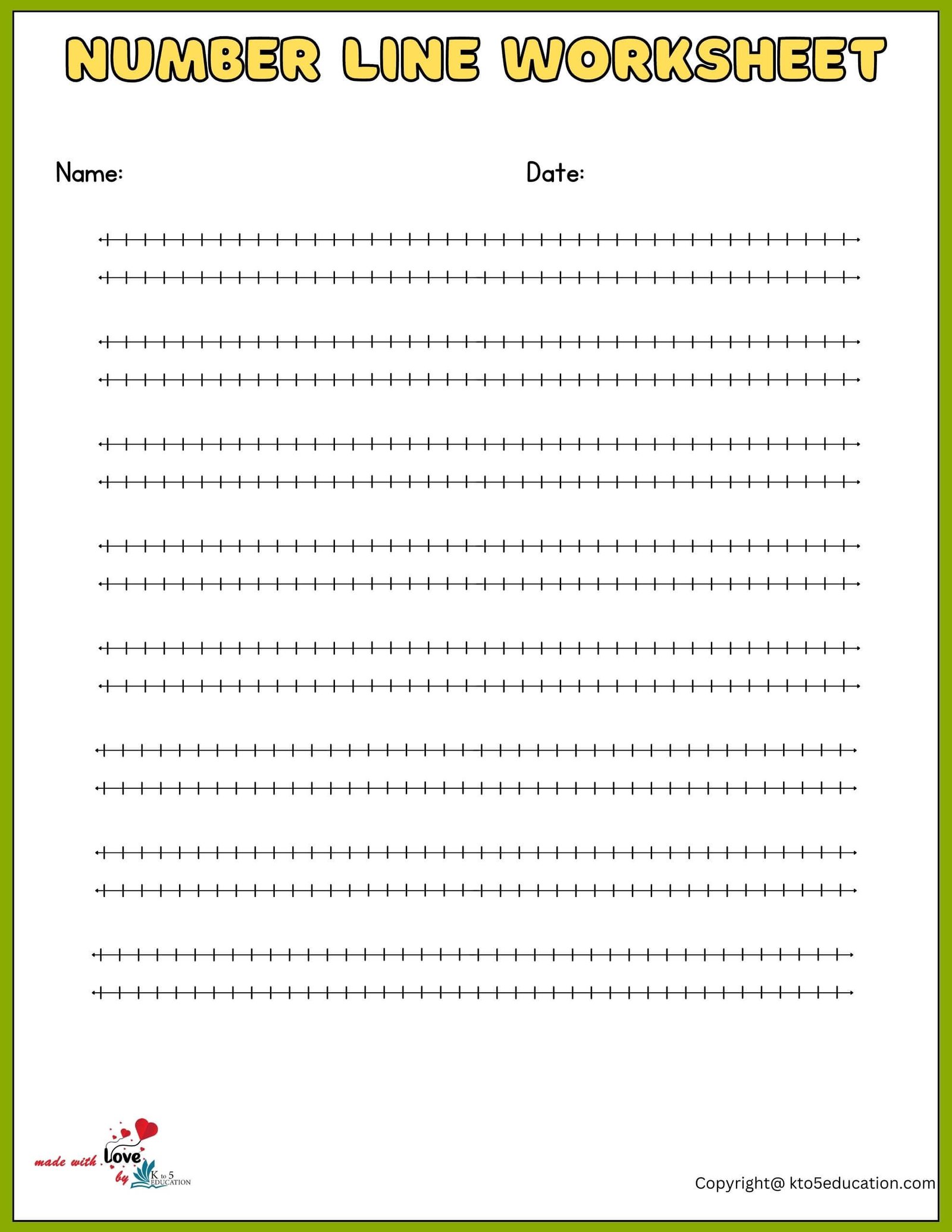 Free Double Number Line Printable Worksheet 1-40