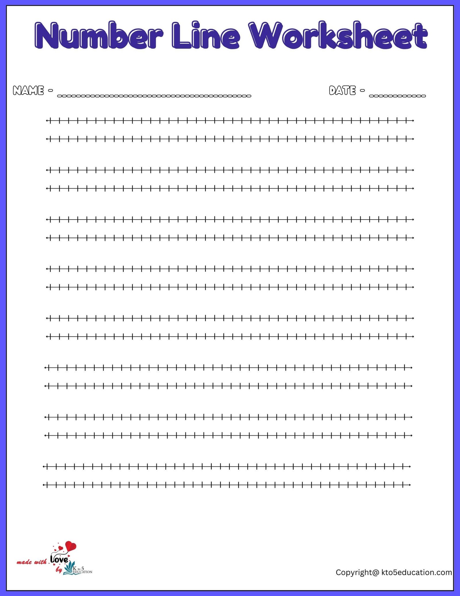 Free Double Number Line Worksheet 1-40