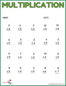 Free Multiplication Worksheet For First Grade