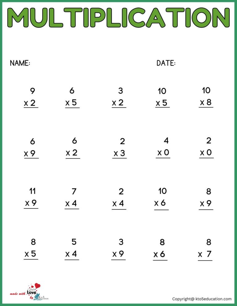 Free Multiplication Worksheet For First Grade | FREE Download