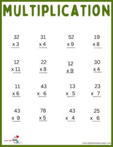 Free Multiplication Worksheet For Second Graders