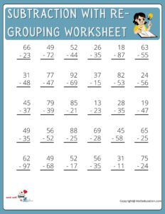 Free Printable Subtraction With Re-Grouping Worksheet