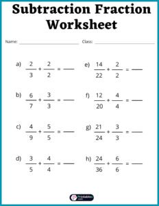 Free Subtraction Fraction Printable Worksheet