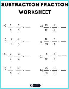 Free Subtraction Fraction Worksheet For Fourth Grade