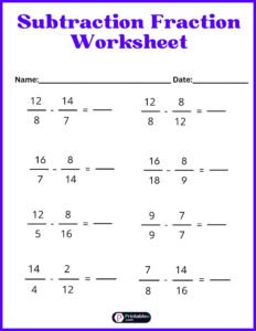 Free Subtraction Fraction Worksheet For Online Practice