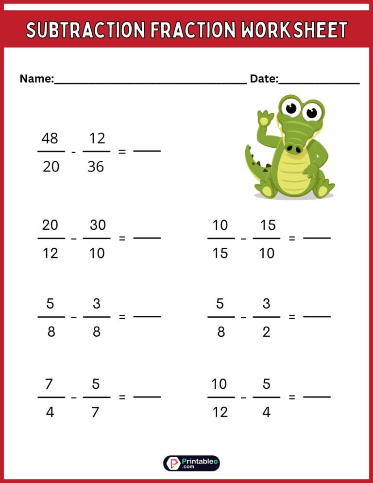 Free Subtraction Fraction Worksheets | FREE Download