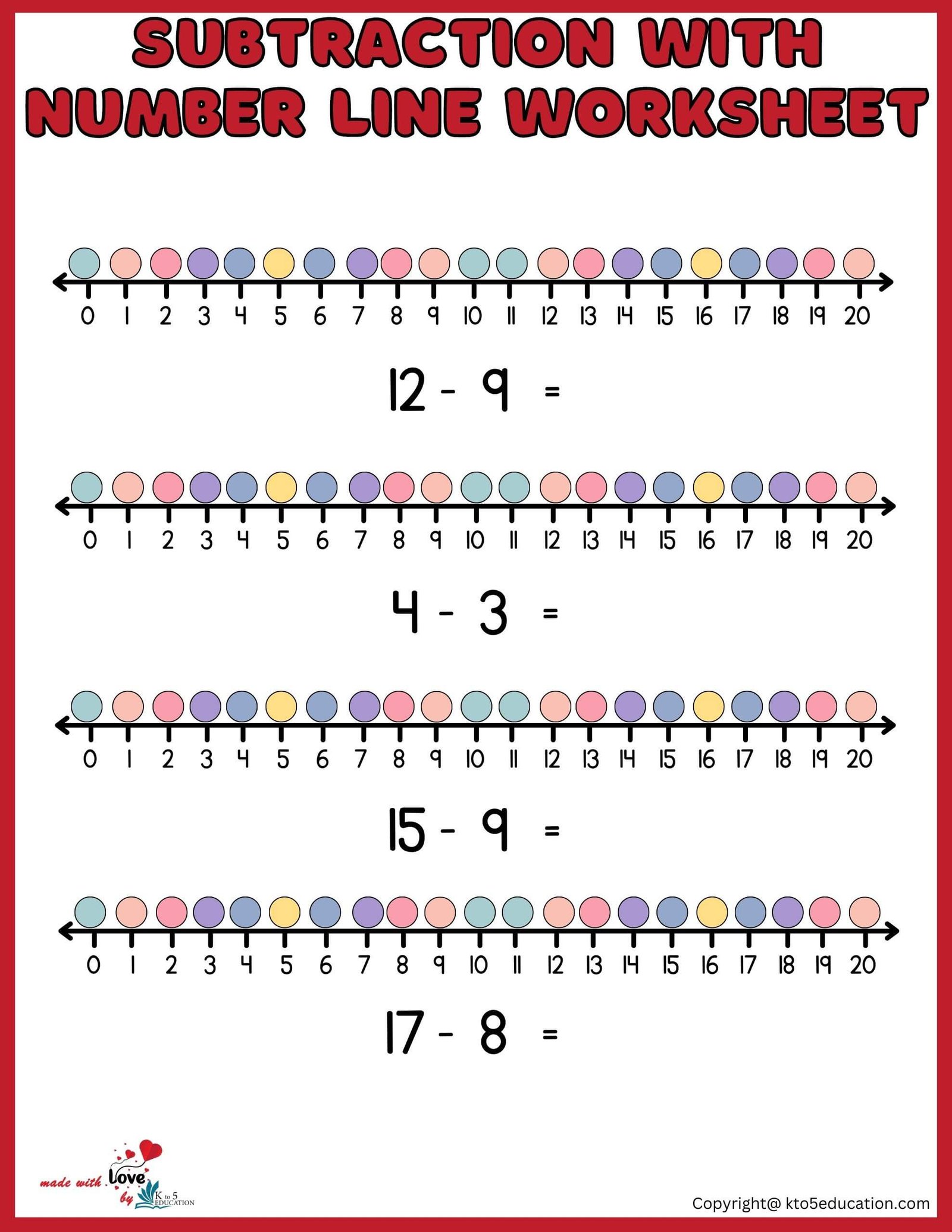 Free Subtraction With Number Line Worksheet 1-20 For Online Practice
