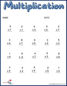 Grade 1st Multiplication Worksheet