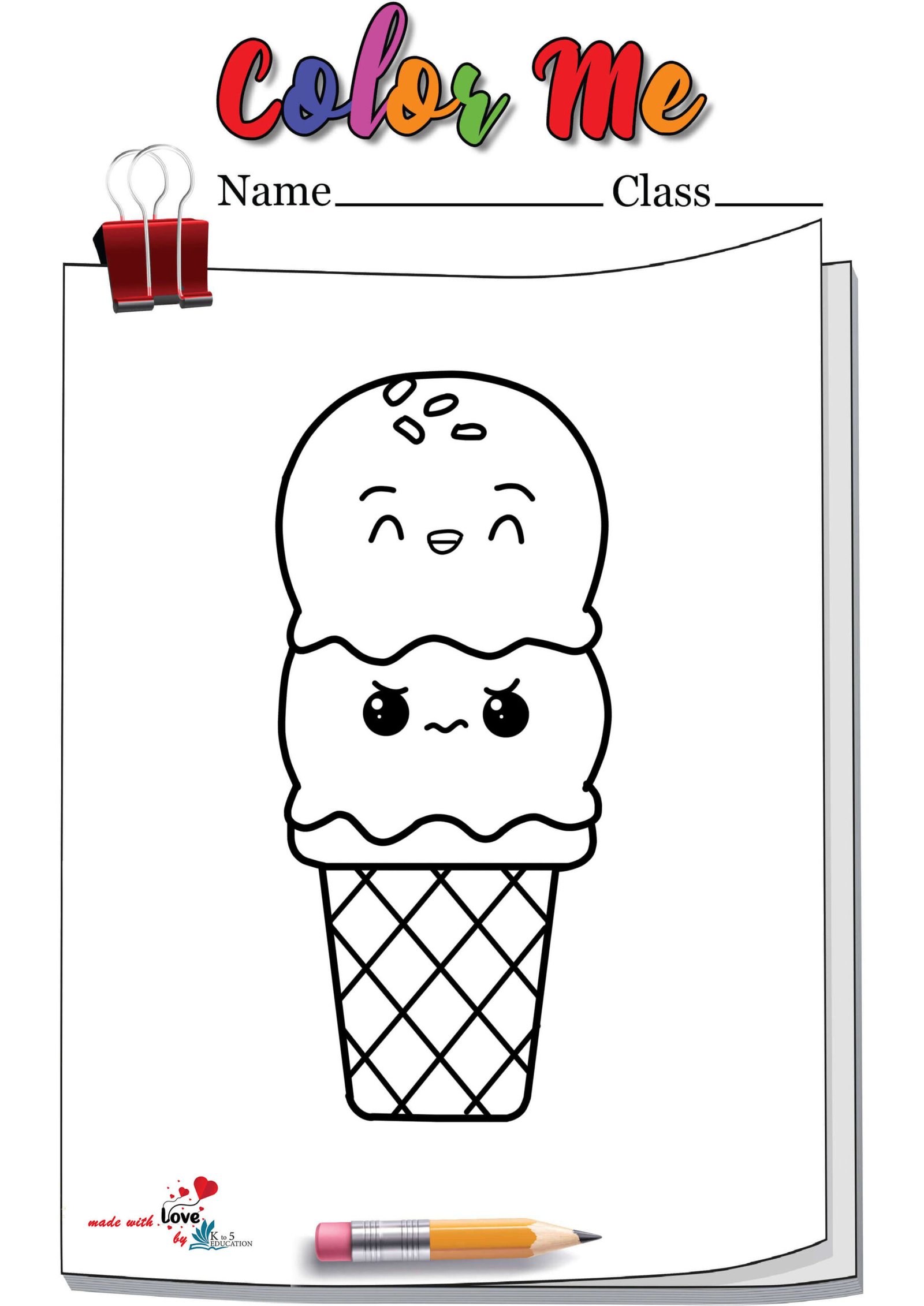 Kawaii Ice-cream Coloring Page