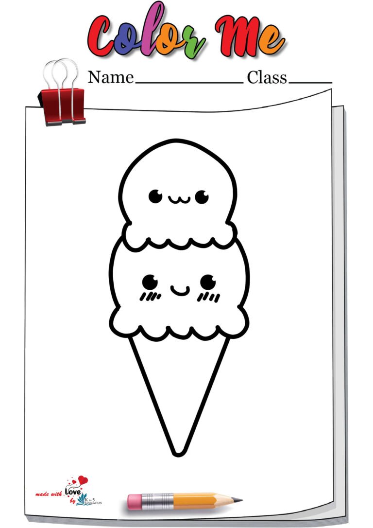 Kawaii Ice-cream Cone Cartoon Coloring Page | FREE Download